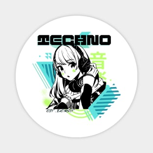 TECHNO  - Y2K Anime (black/lime/teal) Magnet